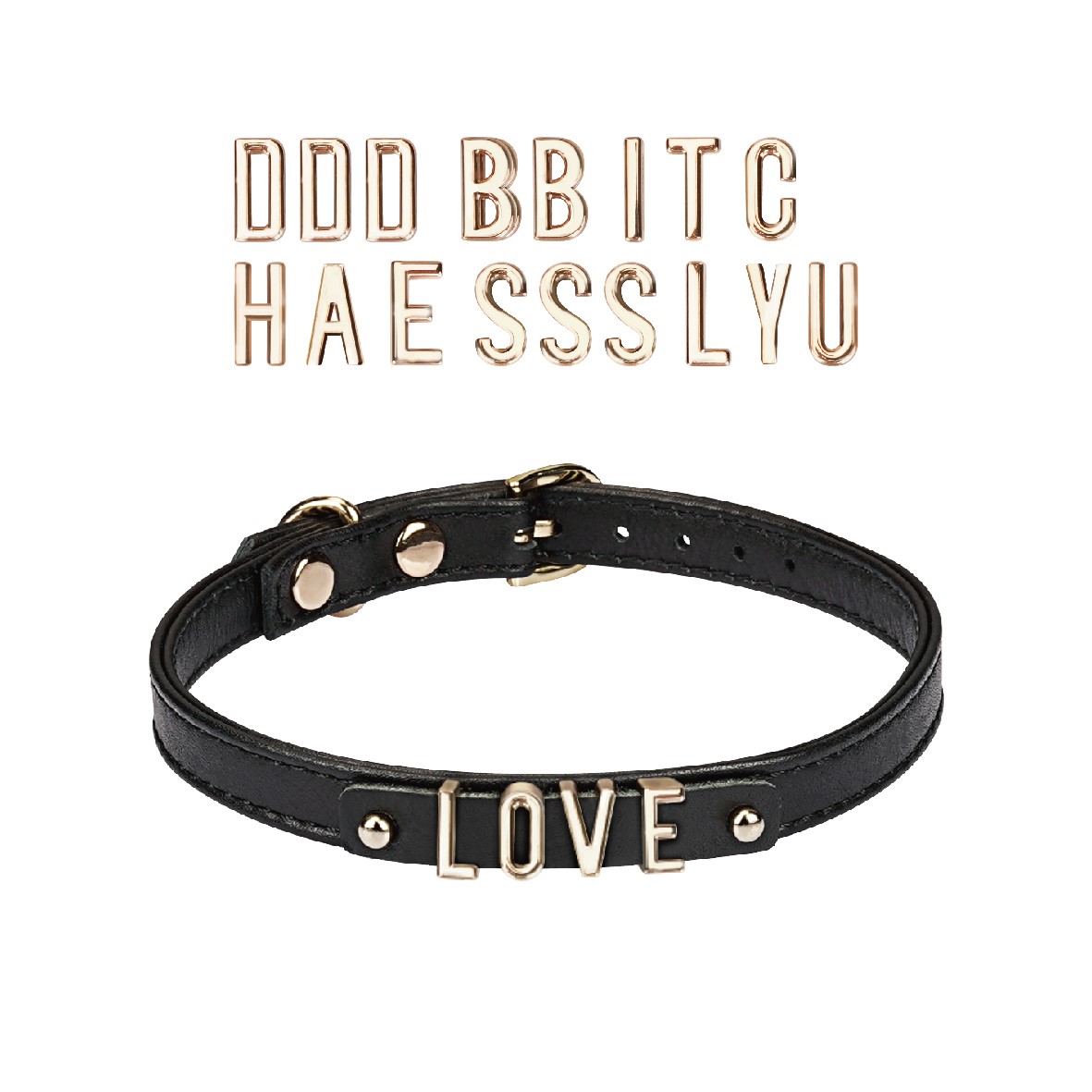 Liebe|Black DIY Leather Choker with 21 Letters 21字母替換頸圈